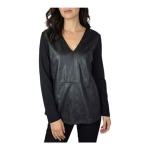 DKNY‎ Black faux-leather front Top